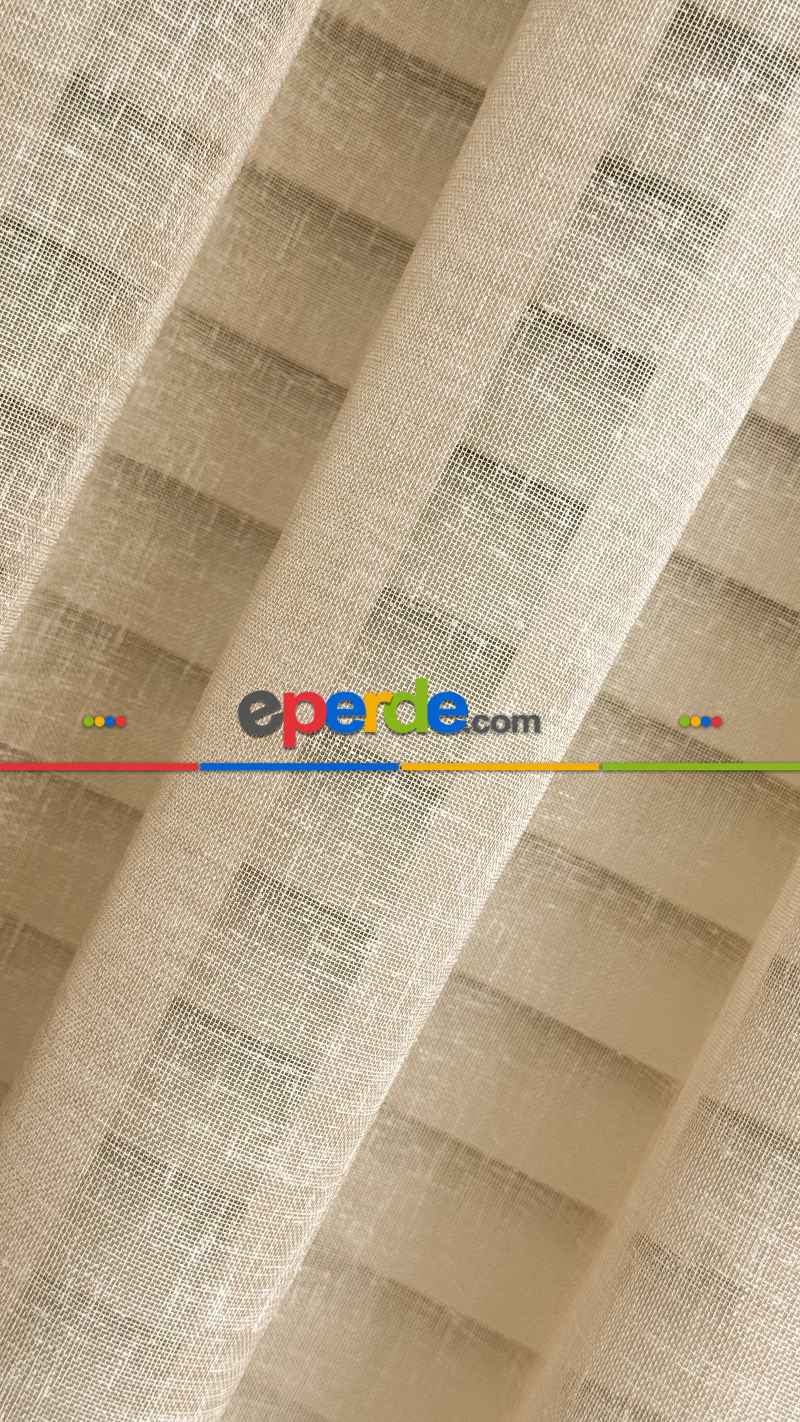 Bej Naturel Keten Düz Tül Perde, Premium Kalite Serisi, Eteği Kurşunlu - Beıge Folded Lınen