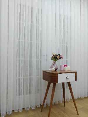 Oturma Odası - Ekru Şantuk Düz Tül Perde Ütü İstemez