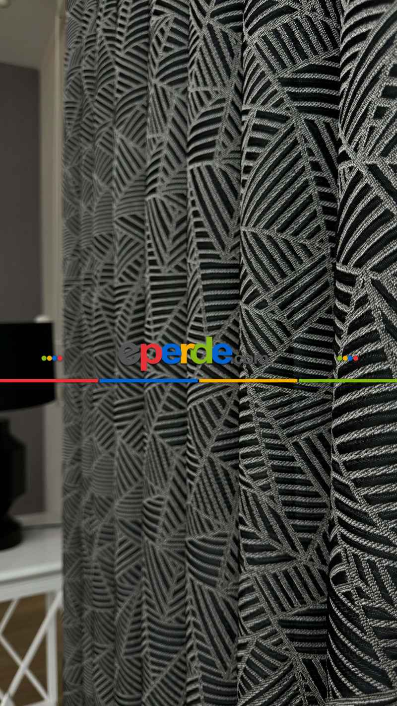 Dolcevita Siyah Gri Geometrik Desen Premium Jakar Dokuma Fon Perde