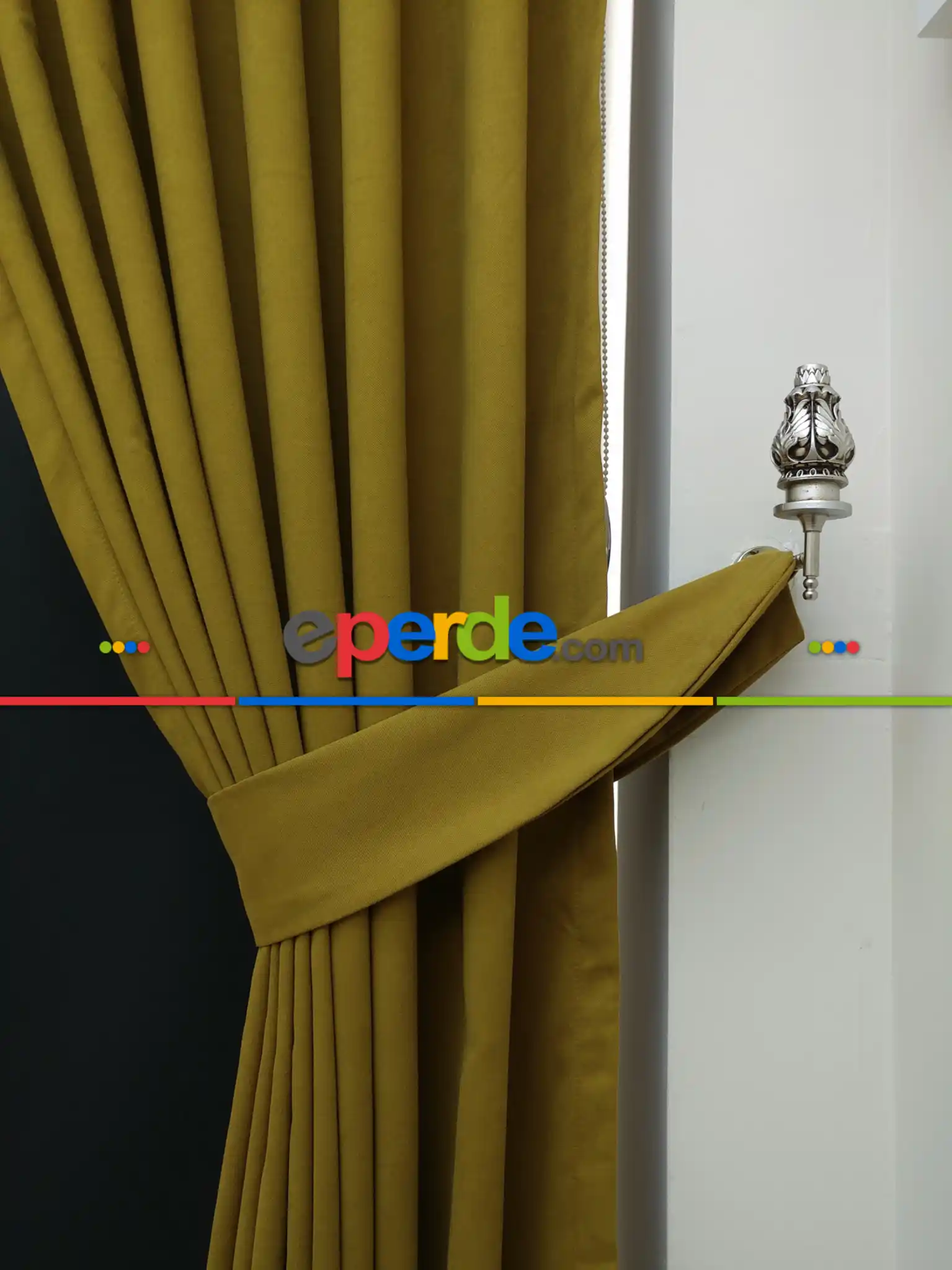 Düz Renk Dökümlü Fon Perde (180)- Hardal Yeşili