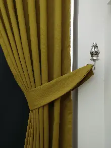 Oturma Odası - Düz Renk Dökümlü Fon Perde (180)- Hardal Yeşili