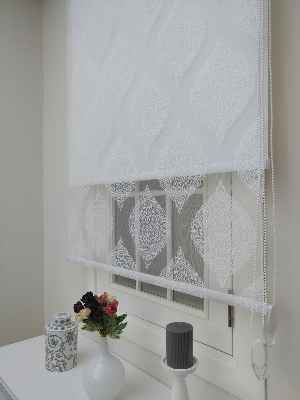 Çiftli Sistem Örme Tül Stor Perde Ve Stor Perde Üsküp 01- Ekru