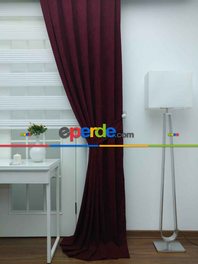 Salon Fon - Bordo - Düz Fon Perde ( 280 Eninde )- Bordo