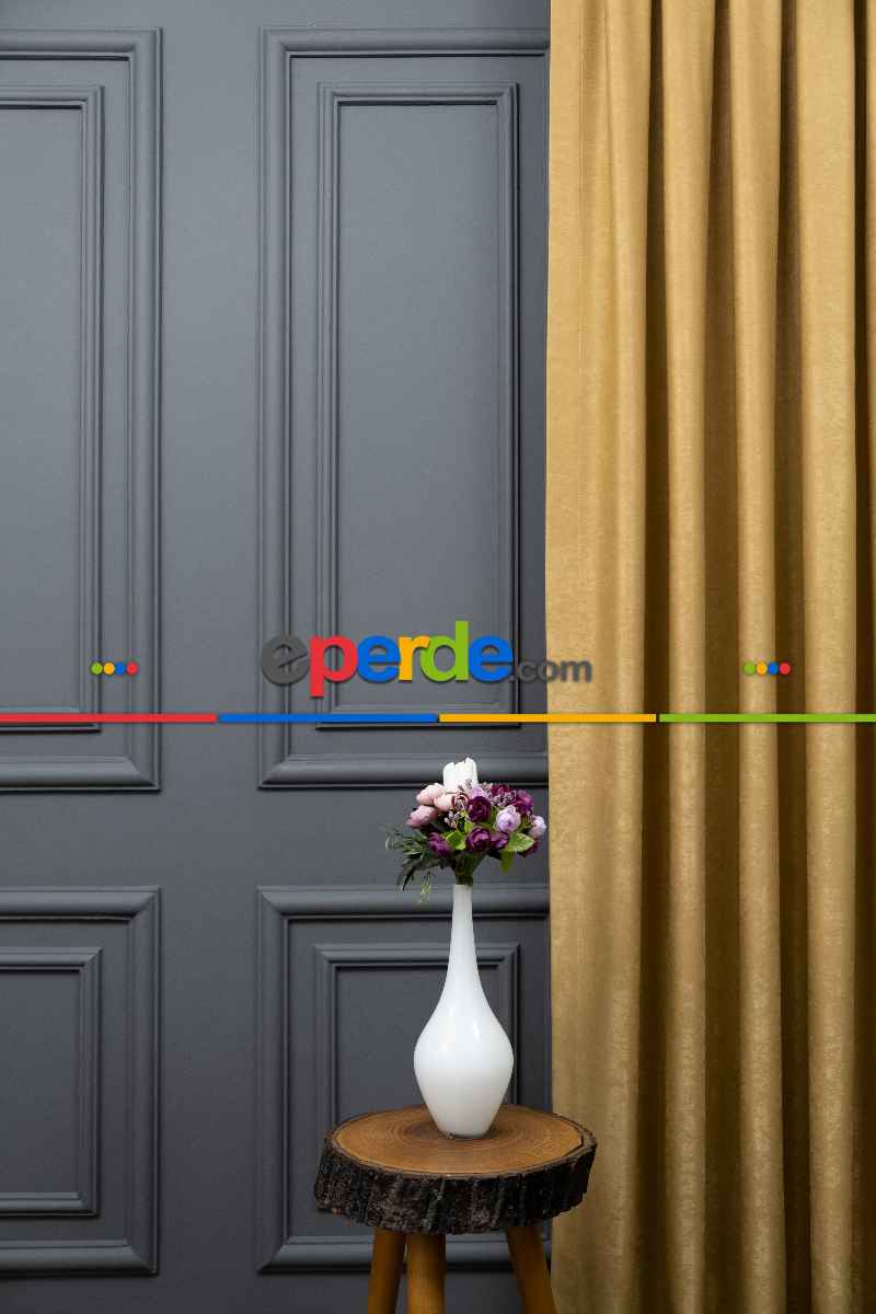 Salon - Soft Fon Perde Hardal Rengi Dökümlü En - Hardal