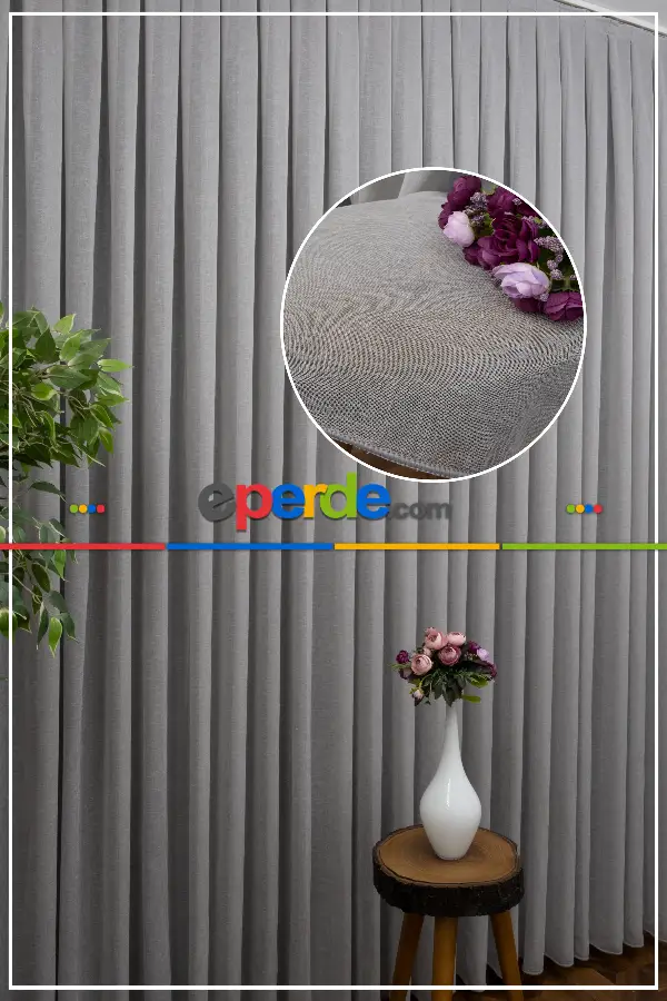 Natural Keten Tül Perde Gri