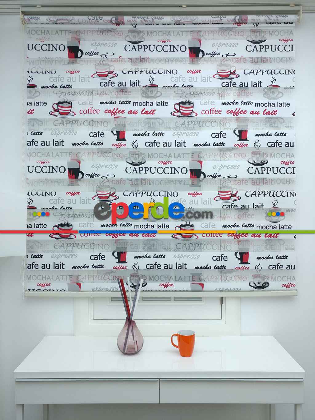 Mutfak Zebra Perde Desenli- Siyah Kırmızı