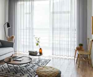 Oturma Odası - Modern Dökümlü Tül Perde - Açık Gri