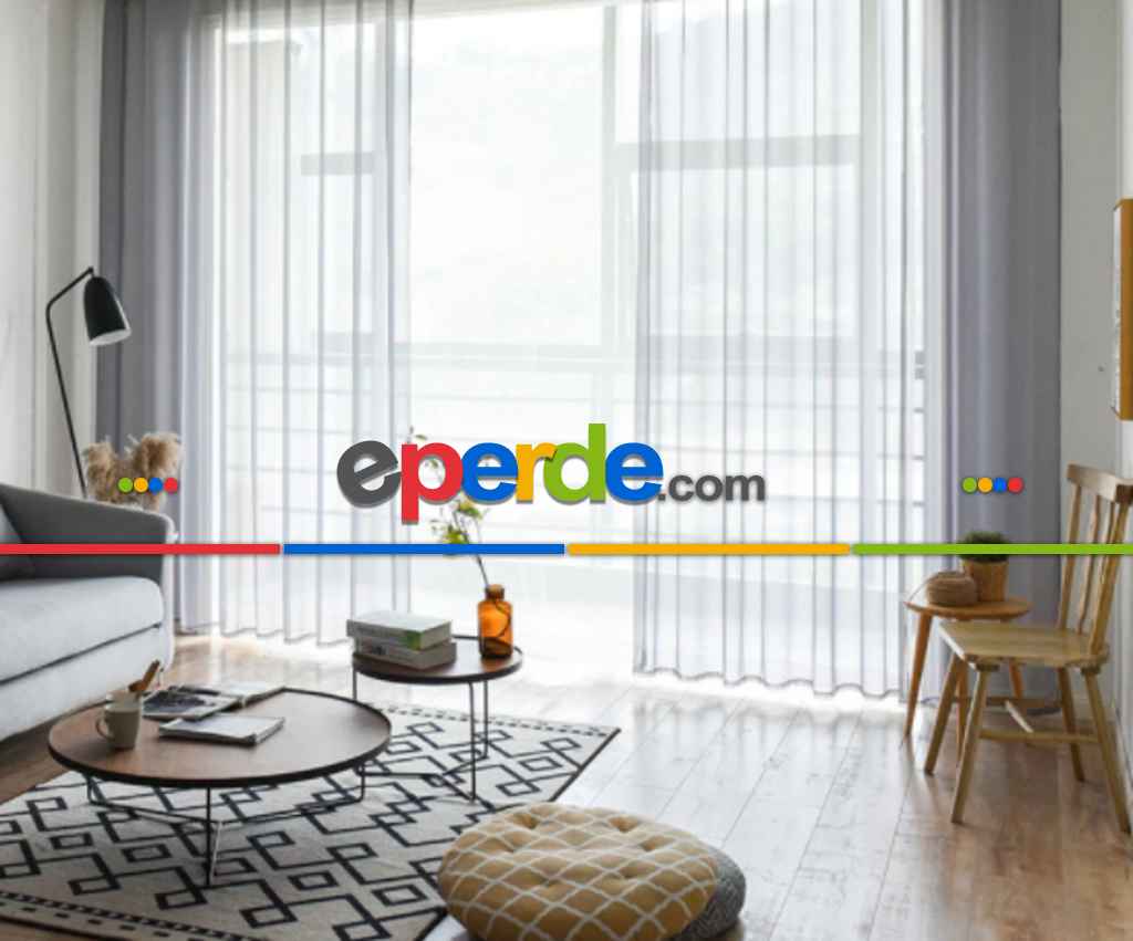 Oturma Odası - Modern Dökümlü Tül Perde - Açık Gri