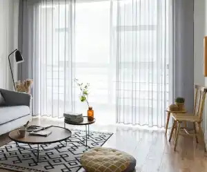 Oturma Odası - Modern Dökümlü Tül Perde - Açık Gri