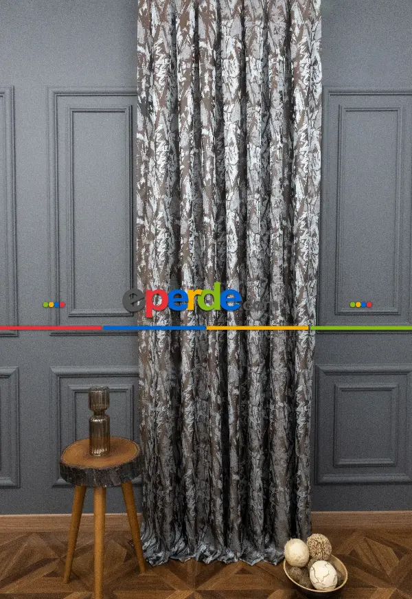 Yatak Odası Fon Jakar Dokuma Fon Perde Zemin Kahve (desen Açık Mavi) Renk