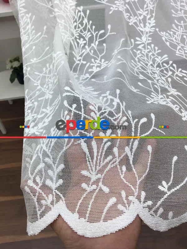 Spor Sarmaşık Desenli Tül Perde - Kruvaze Model Dikiş Seçenekli - Örme Tüldür - Ütü İstemez