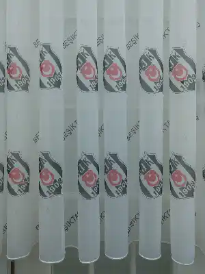 Beşiktaş Desenli Tül Perde Hazır Dikili Tül Sıkpile- Siyah-Beyaz