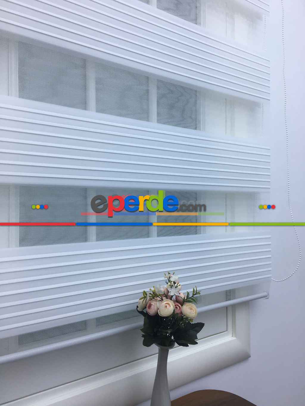 Beyaz Mutfak Perdesi Mekanizmalı Zebra Perde Plise- Beyaz