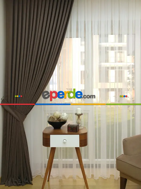 Saon Perdesi - Sütlü Kahve Düz Fon Perde Dökümlü Birinci Kalite 300 Cm Geniş En Daha Hesaplı- Sütlü Kahve