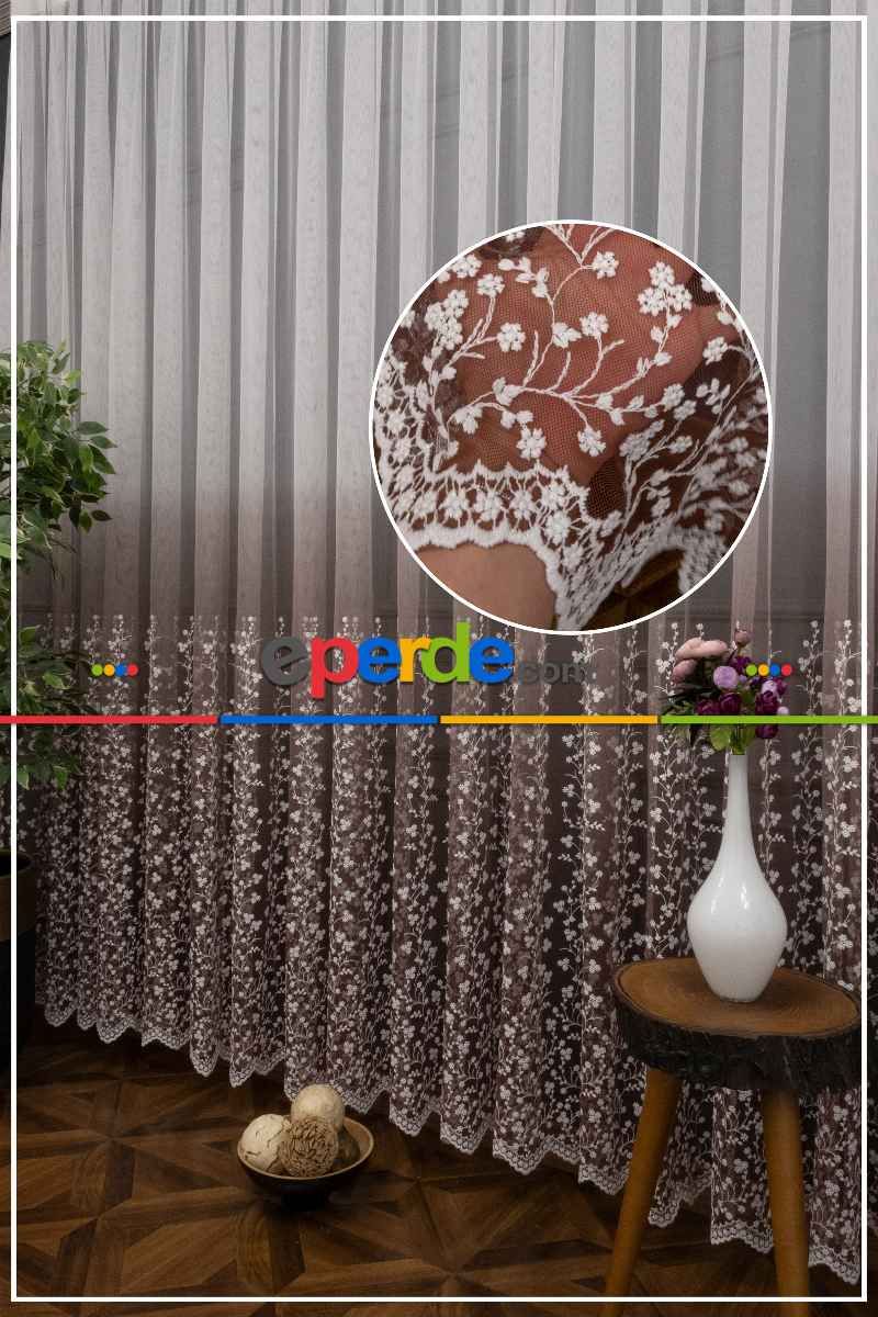 Etek Geniş Desenli Papatya Tasarımlı Tül Perde