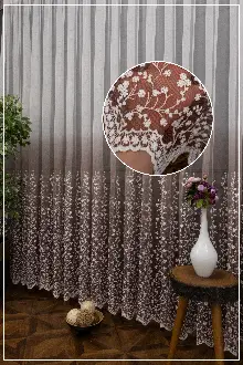 Etek Geniş Desenli Papatya Tasarımlı Tül Perde