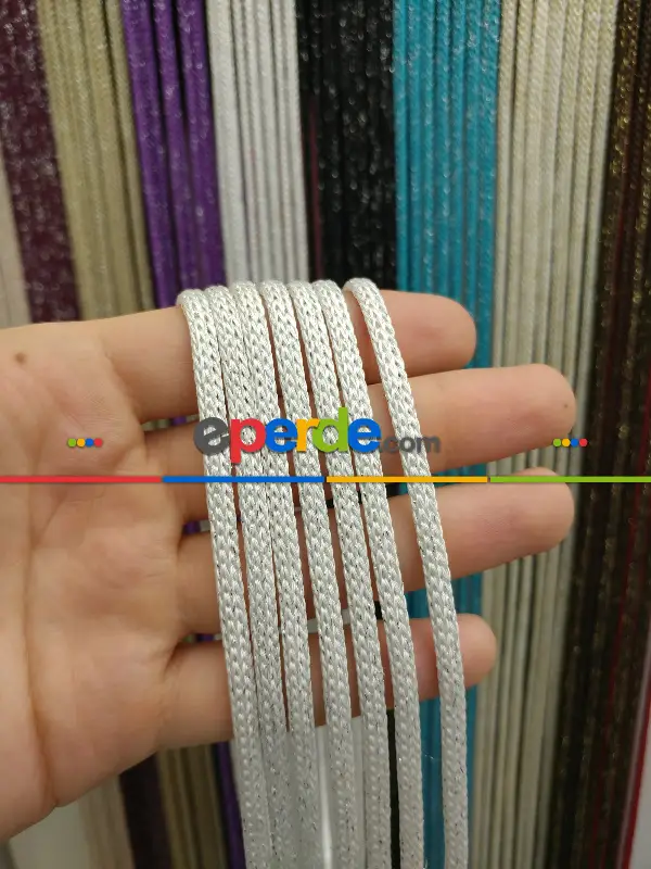 İp Perde - Beyaz Jumbo Simli Zincir Serisi İp Perde- Beyaz