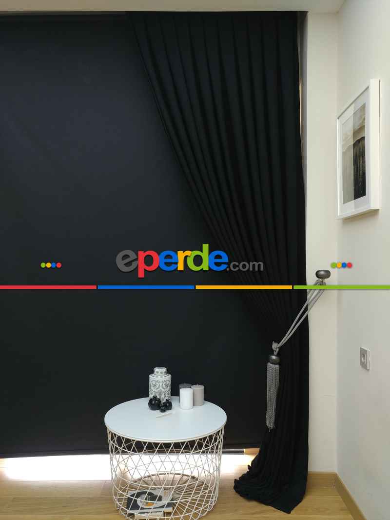 Siyah Düz Renk Dökümlü Fon Perde (150)- Siyah