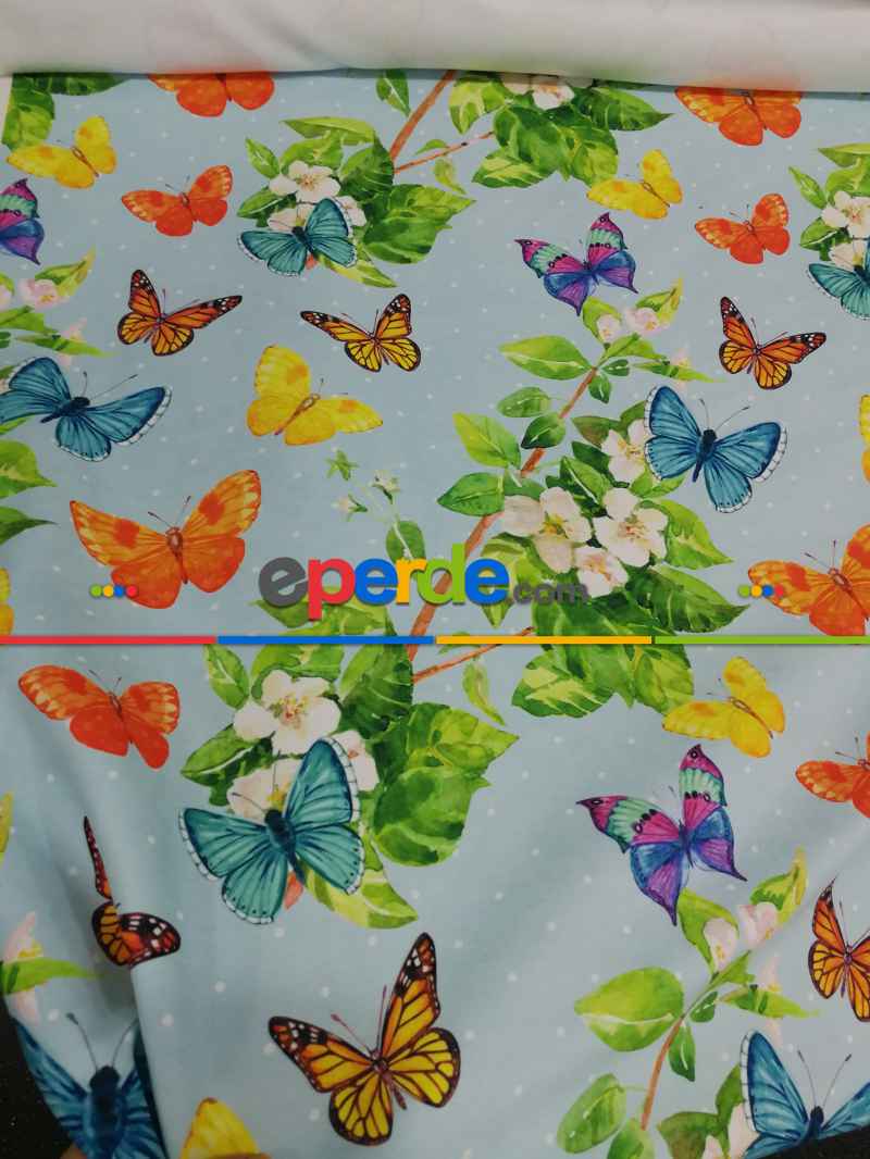 Mutfak Perdesi Kanat Fon Perde Kelebek Desenli- Yeşil