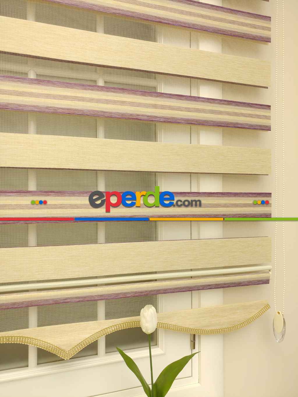 Salon Zebra Perde - Zebra Perde - Caprice Bej-mor-eflatun Renk Bambu (geçiş Zeminli)- Bej