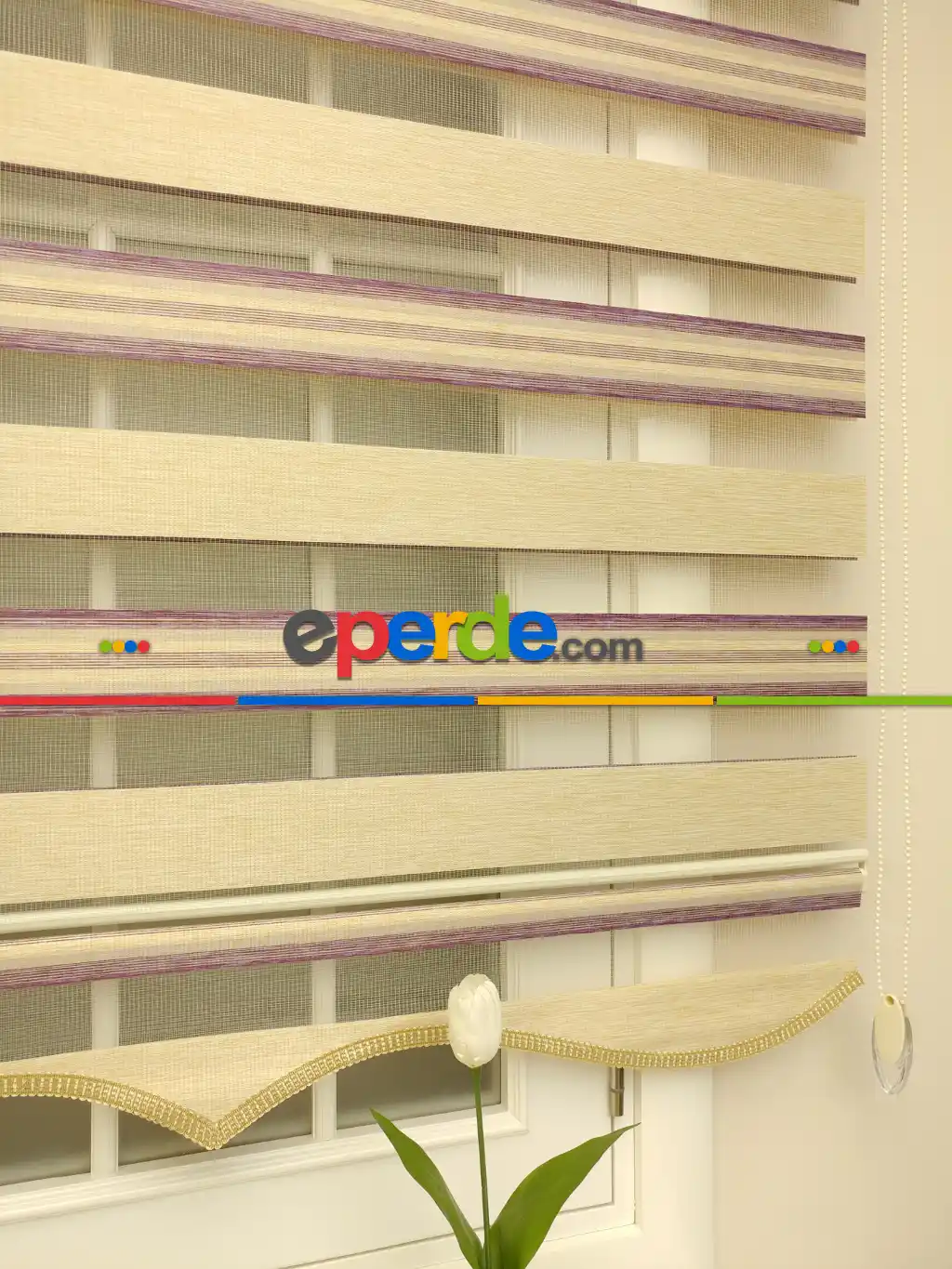 Zebra Perde - Caprice Bej-mor-eflatun Renk Bambu (geçiş Zeminli)- Bej-mor-eflatun