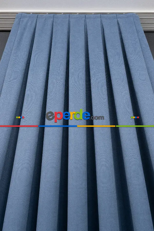 Salon - Mavi Rengi Düz Fon Perde En  Dökümlü Fon Perde