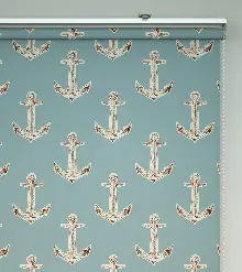 Çapa Desenli Baskılı Stor Perde- Mavi-ekru-kahve