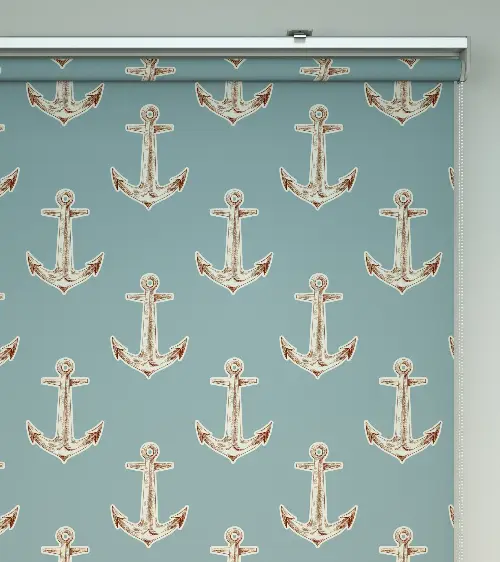 Çapa Desenli Baskılı Stor Perde- Mavi-ekru-kahve