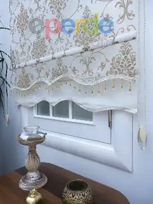 Damask Desenli Çiftli Sistem Stor Tül Perde- Kahverengi