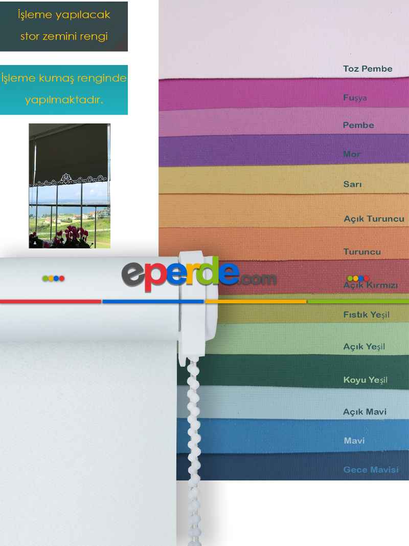 Yatak Odası - Nakış İşlemeli Stor Perde 33 Farklı Renk Seçeneği- Gri-füme-antrasit-beyaz-krem-ekru-çok Renkli