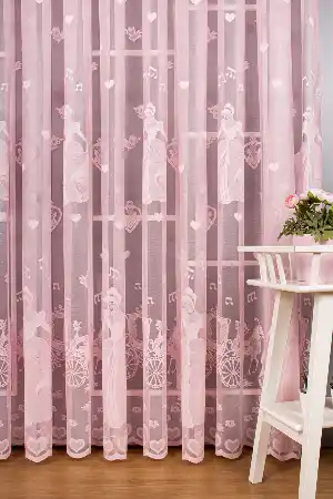 Kız Çocuk Odası Tül Perde - Sindirella Kız Çocuk Odası Örme Tül Perde - Pembe