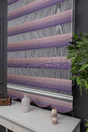 Zebra Perde - Mor Pudra Pembe Geçişli Kırık Pileli Zebra Perde
