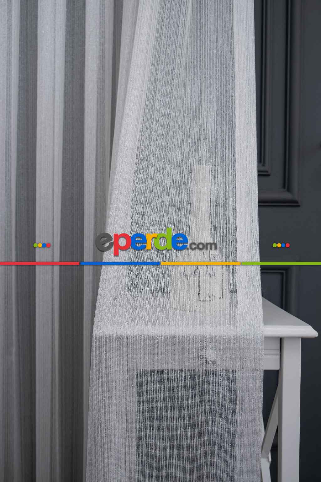 % 50 İndirimli Hazır Ürün Çizgi Gümüş Simli Çelik Sim Çizgili Pırıltılı Işıltılı Tül Tasarım Perde