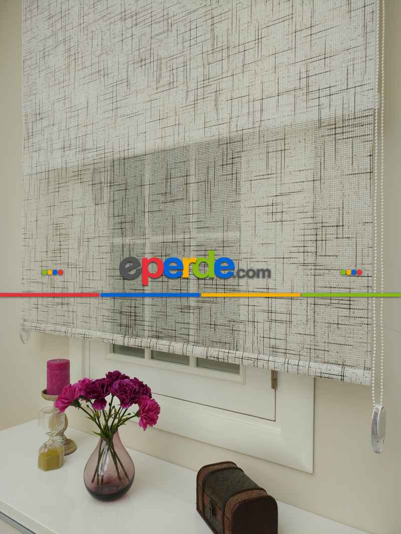 Mutfak - Keten Tül Stor Wicker - Çiftli Sistem Tül Stor Perde (wicker)- Kahve Açık