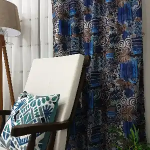 Mavi Etnik Fon Perde- Çok Renkli 3