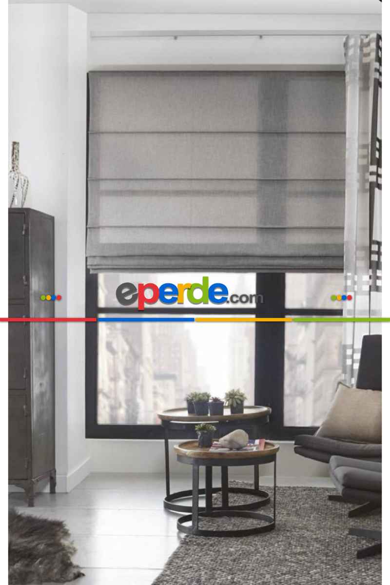 Çocuk Odası - Katlamalı Perde Gri Keten Tül Katlamalı Perde