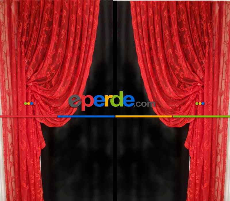 Tül Fon Kırmızı Fon Perde- Kırmızı