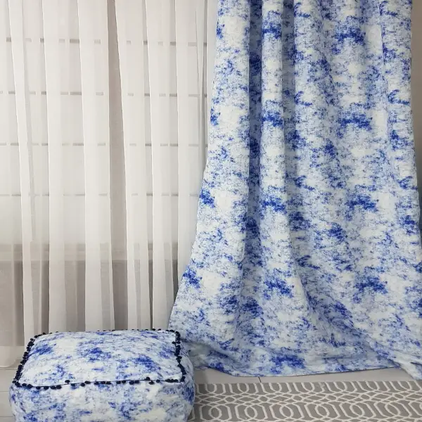 Ikat Desenli Fon Perde Evm1508 Kumaşı Kalındır Duck Bezi Değildir- Mavi