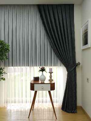 Salon Fon Perde - Antrasit Füme Renk Jakar Desenli Fon Perde- Antrasit