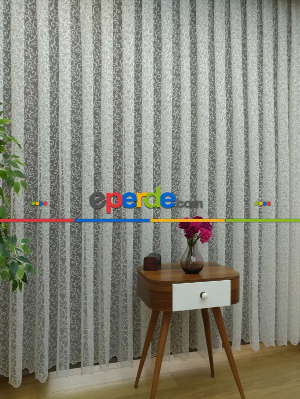 Kdk Örme Dantel Tül Perde- Krem