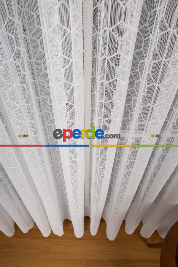 Salon - Taç Fransız Dantel Örme Tül Perde - Ekru
