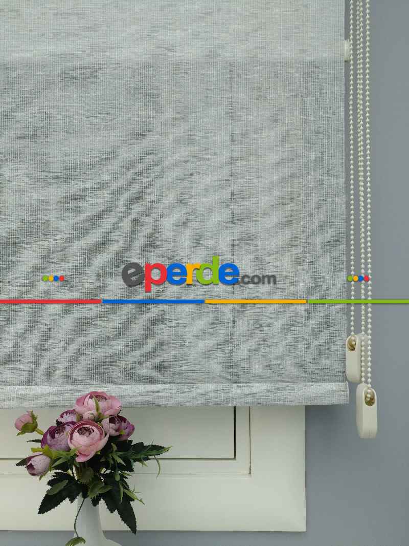 2025 Sezonu - Çiftli Sistem Naturel Keten Tül Stor- Mavi Grimsi