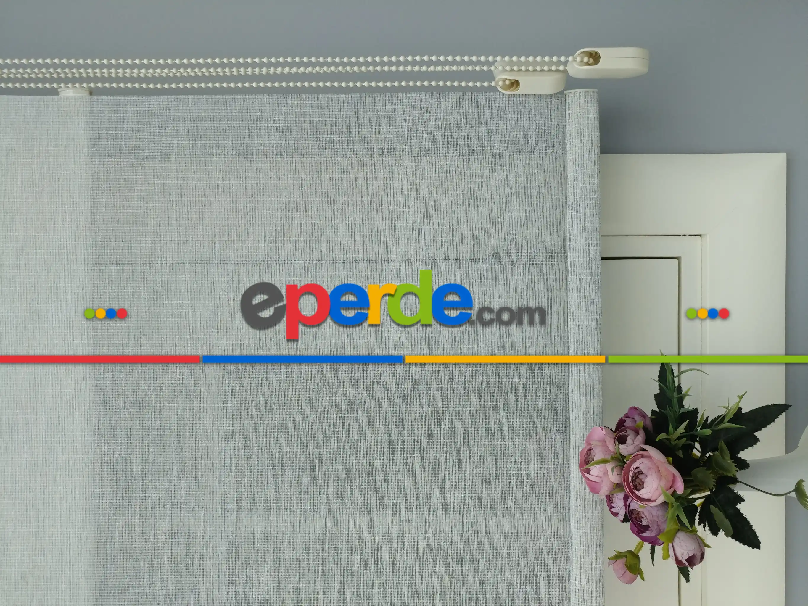 2025 Sezonu - Çiftli Sistem Naturel Keten Tül Stor- Mavi Grimsi