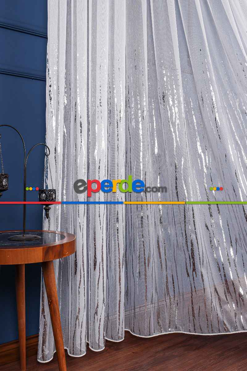 Salon Tül - Akarsu Dijital Baskılı Tül Perde - Ekru-gümüş