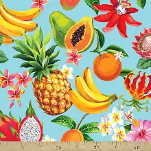 Tropikal Desenli Fon Perde Evm322 -t - Kumaşı Kalındır Duck Bezi Değildir.- Yeşil-Kırmızı-Sarı-Beyaz-Turkuaz-Çok Renkli