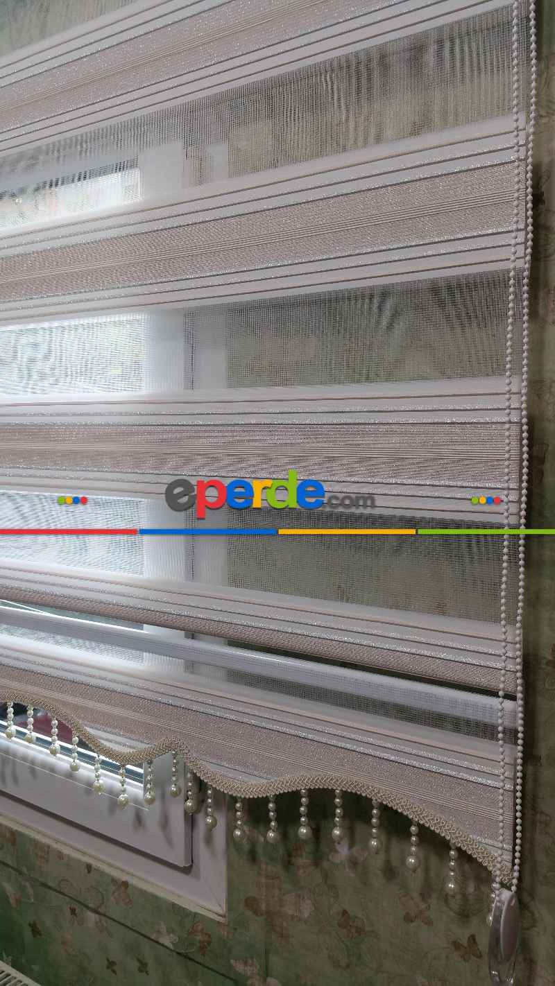 Mutfak - Elit Simli Pileli Pudra Pembe Zebra Perde 43-4