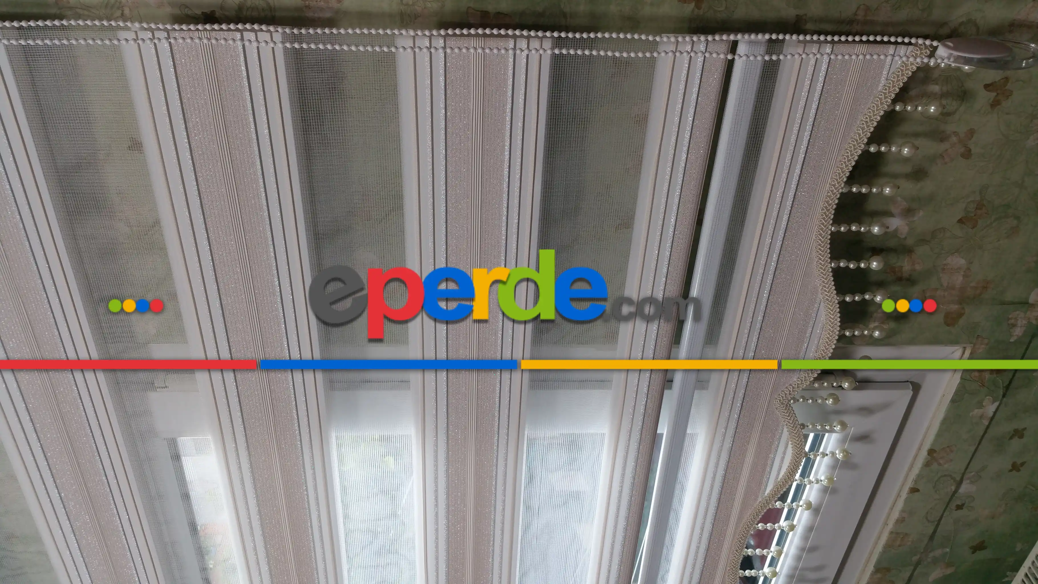 Elit Simli Pileli Pudra Pembe Zebra Perde 43-4