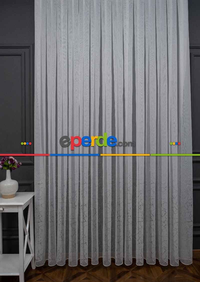 Modern Gümüş Varaklı Keten Tül Perde Yüksek Kalite