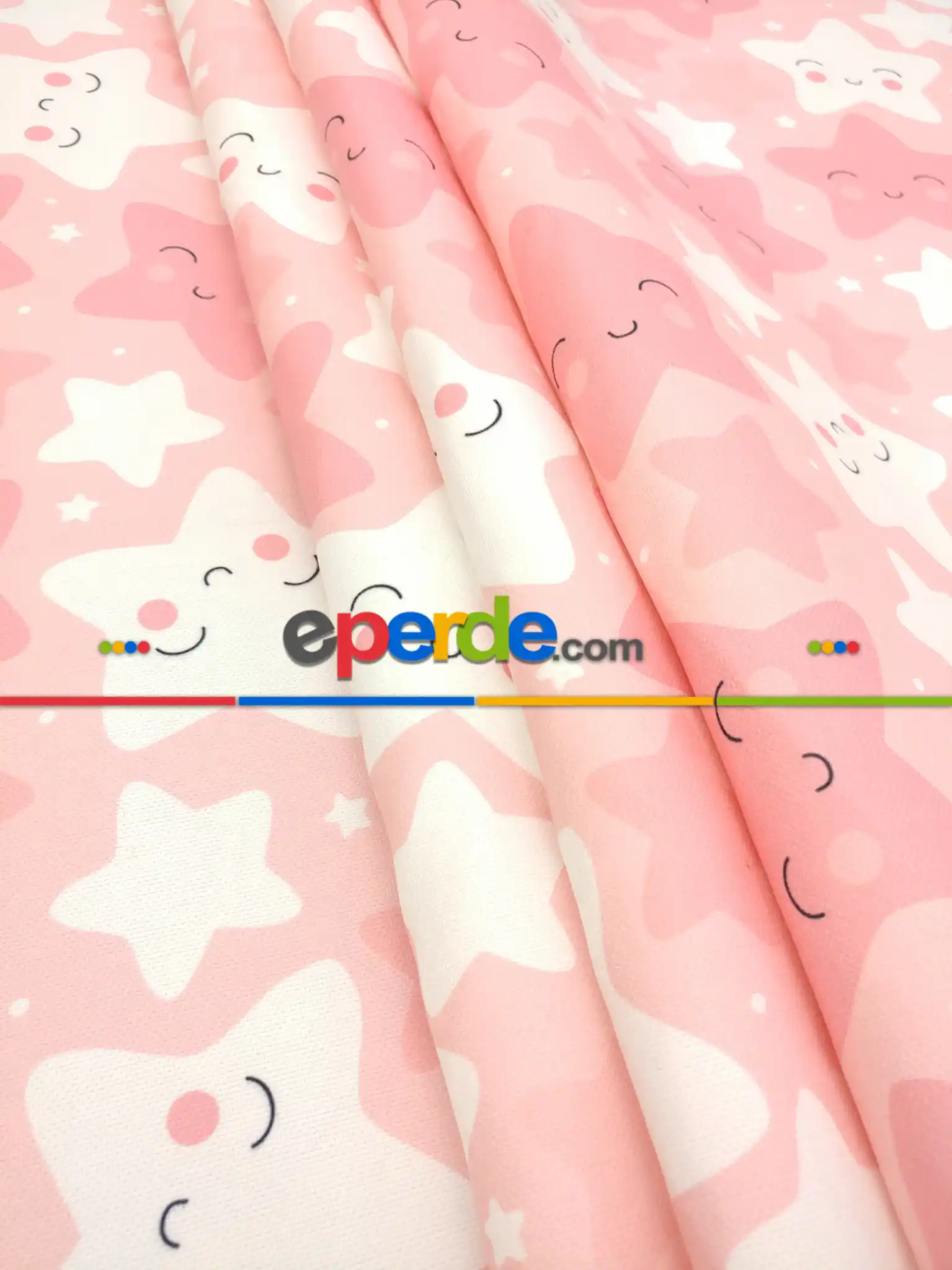 Gülen Yıldızlar Kız Bebek & Çocuk Odası Fon Perde Modelleri- Pembe Açık-pembe Koyu