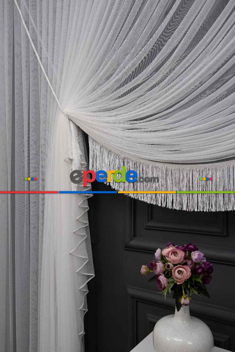 Salon Tül - Grek Yalancı Kruvaze - Tülden Fon - Halat İle Yana Toplamalı Tül - Aksesuar İlave Ücretlidir - Çift Veya Tek Kanat - Kurşunlu Tül